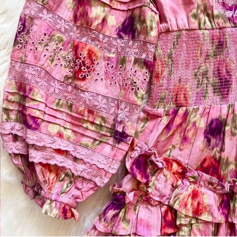 New! LoveShackFancy Pink Floral Ruffle Mini Dress - Picture 14 of 16